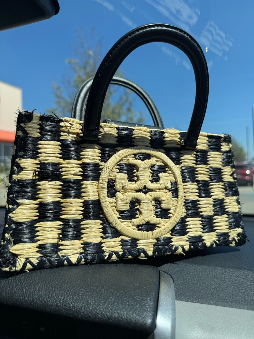 Tory Burch Black & Natural Woven Mini Tote